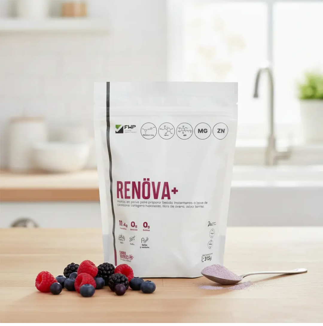Presentación Sabor Berries RENÖVA+ Sabor Berries con ingredientes naturales
